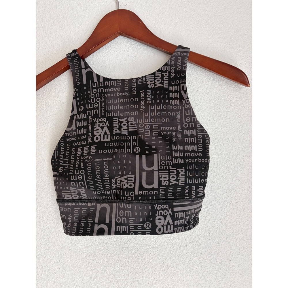 Lululemon Energy Bra High Neck Longline Move Your Body Typography Print Black 4‎